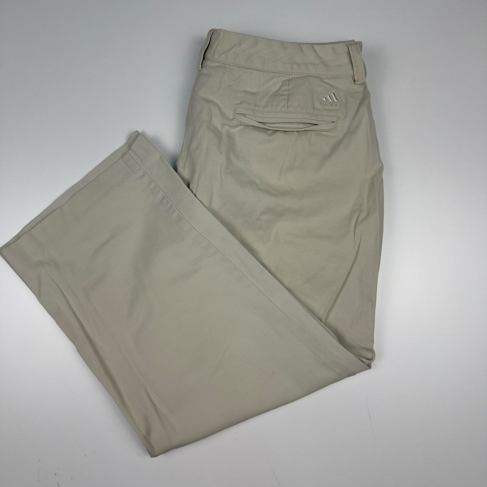 Adidas Stretch Pants Women Size 10 Khaki Beige Zipper Pockets Cotton Chino - Picture 10 of 10